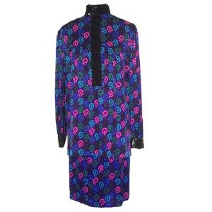 Vintage Nina Ricci Boutique Silk Patterned Skirt Set Tunic Top Sequin Details